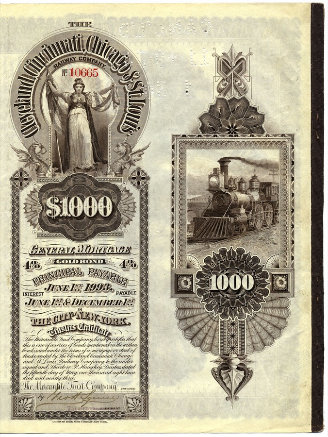 Rub dluhopisového certifikátu železniční společnosti z roku 1893